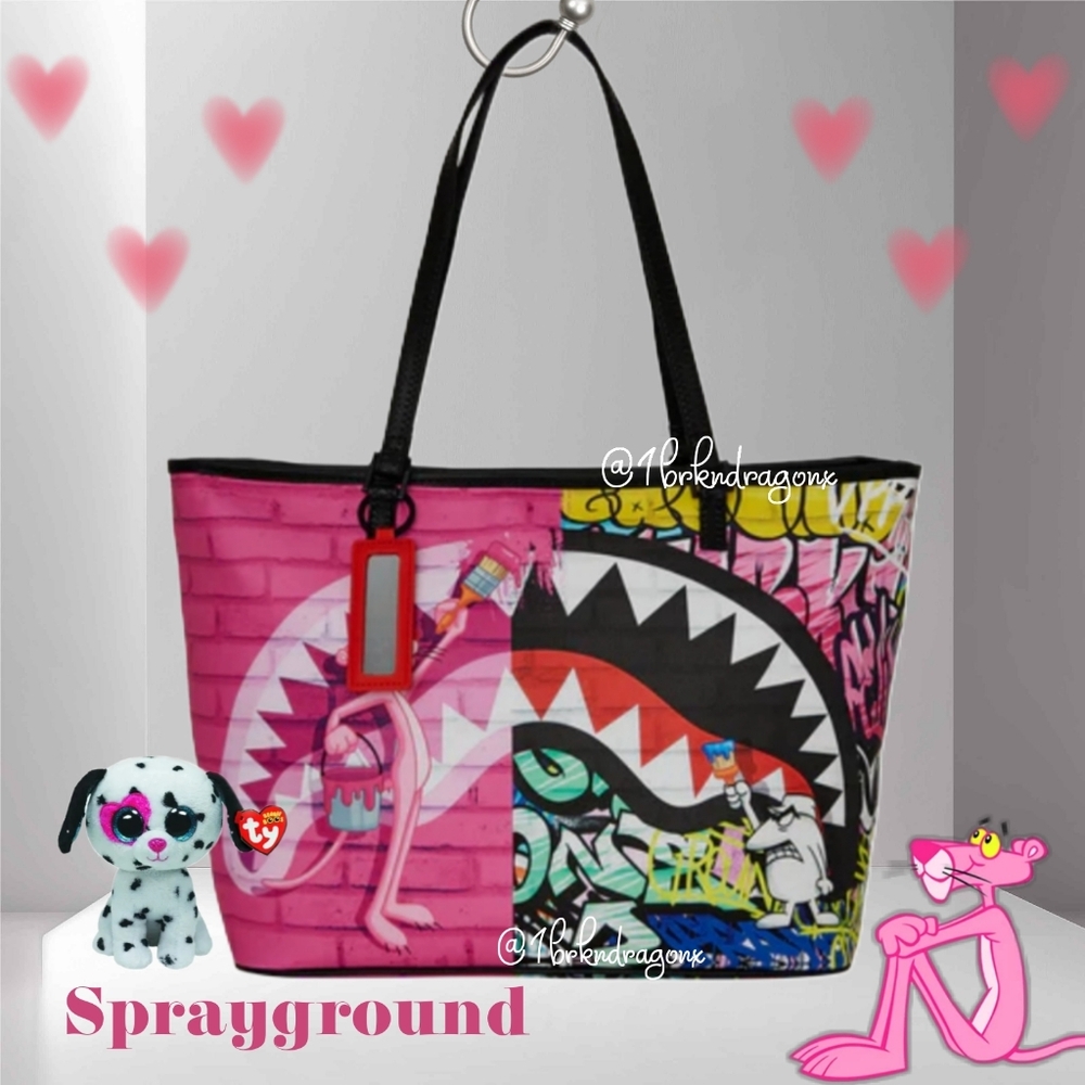 Sprayground Checkered Graffiti Pink Panther Leather  Graphic Tote  NWT - Picture 13 of 16